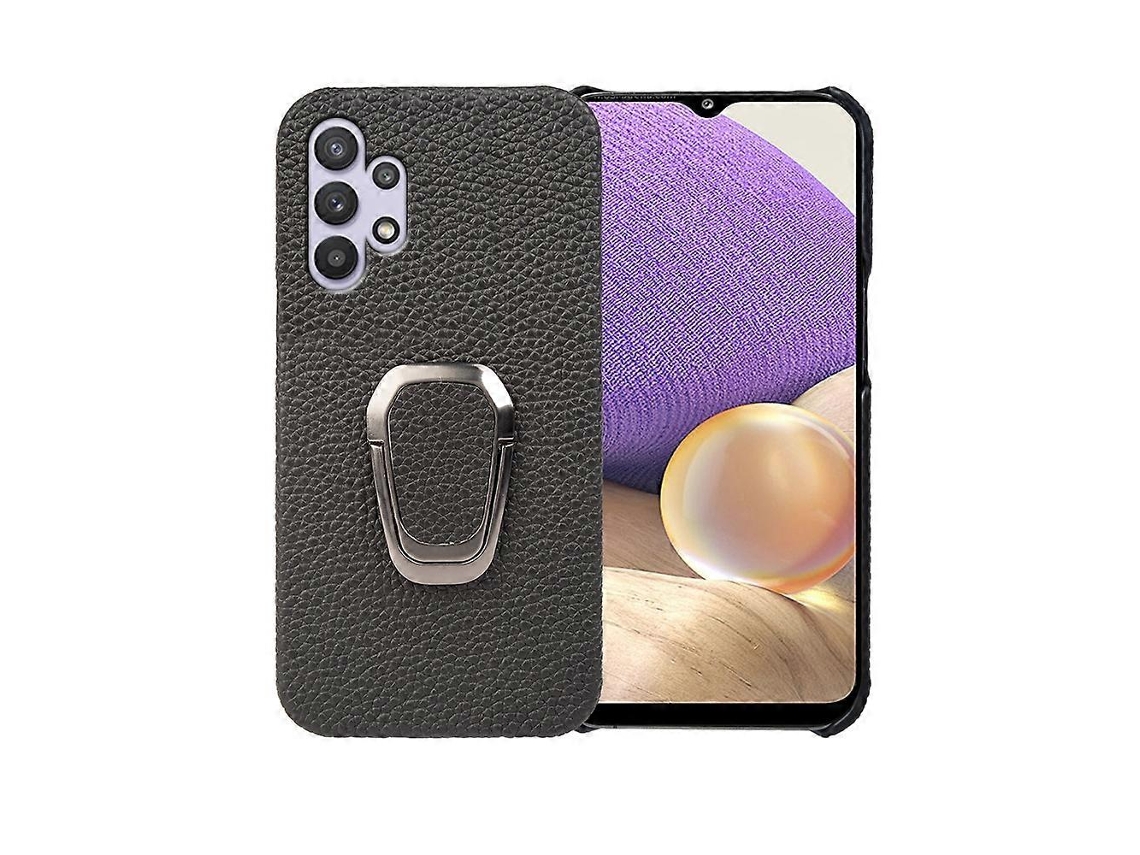 Capa De Celular Em Couro Com Textura De Lichia E Suporte De Anel Para Samsung Galaxy A32 5g