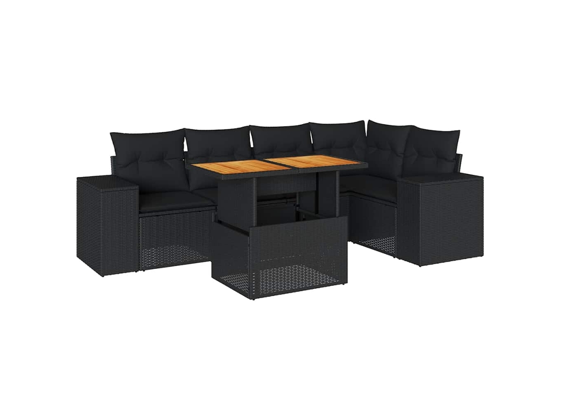 Conjunto de 6 Sofás de Jardim com Almofadões Vime Pe Preto MAISON EXCLUSIVE (N/A)