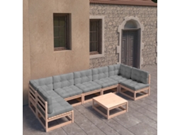 Vidaxl 8 Pcs Conjunto Lounge De Jardim C/ Almofadões Pinho Maciço