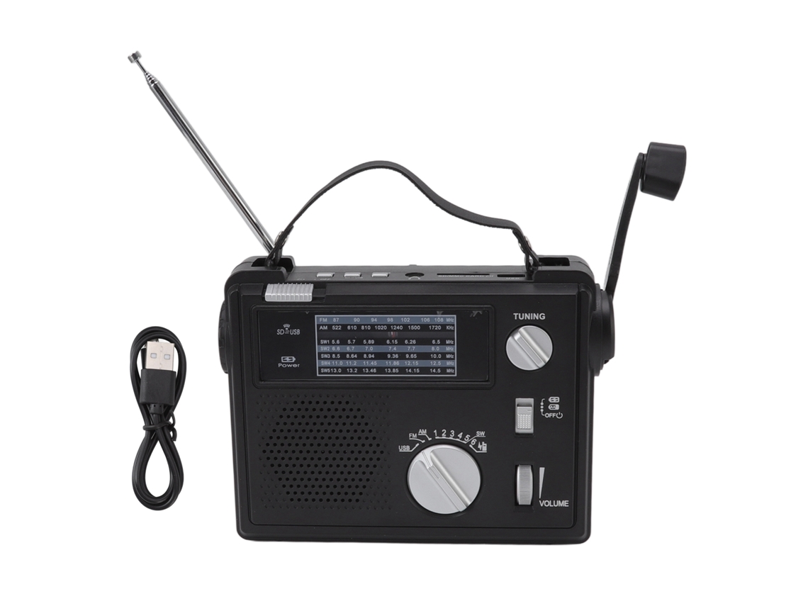 Rádio de Manivela Manual Am Fm Sw Multibanda com Luz Led e Reprodução Mp3 para Emergências | S/MARCA