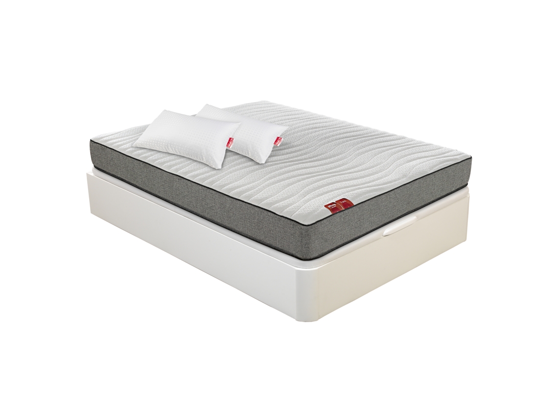 Pack PIKOLIN Sommier Branco + Colchão Espuma Live + Almofada Grátis (80 x 190 - 60 Cm de Altura)