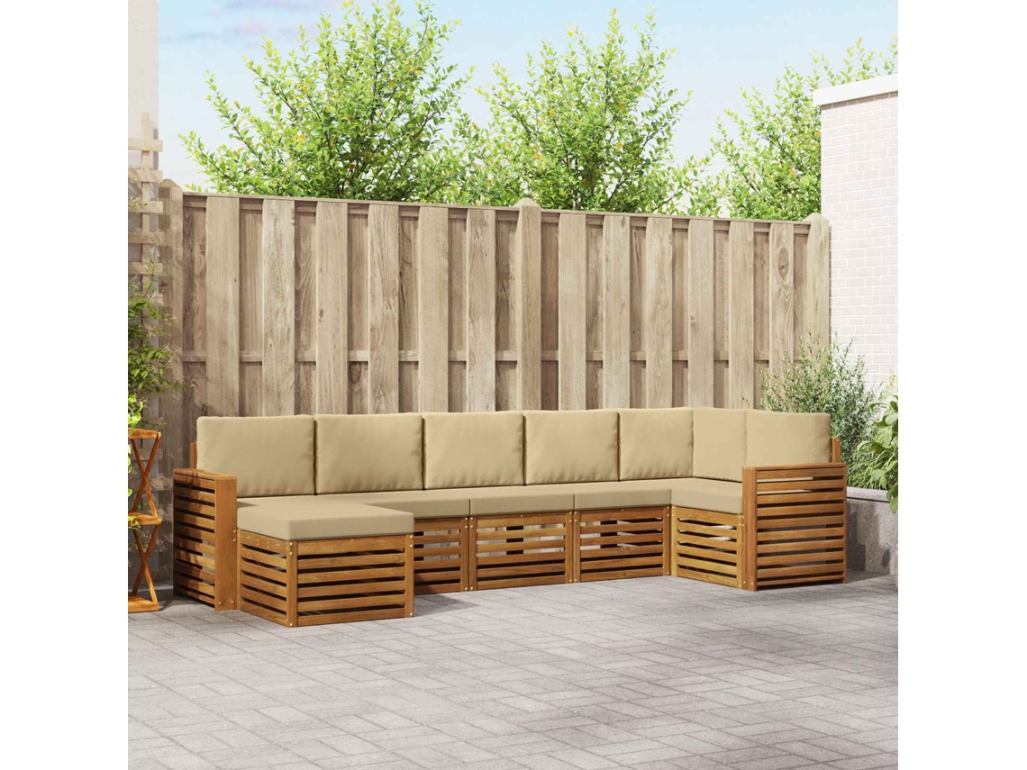 Vidaxl Conjunto De Sofá Sectional Com Almofada 7 Pcs Natural E Bege