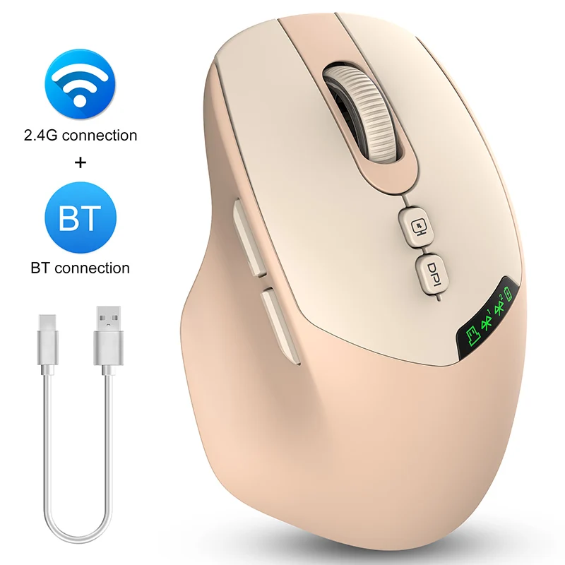 Mouse Silencioso (chá Com Leite) Com Tela Multifuncional E Conexão Sem Fio Bluetooth