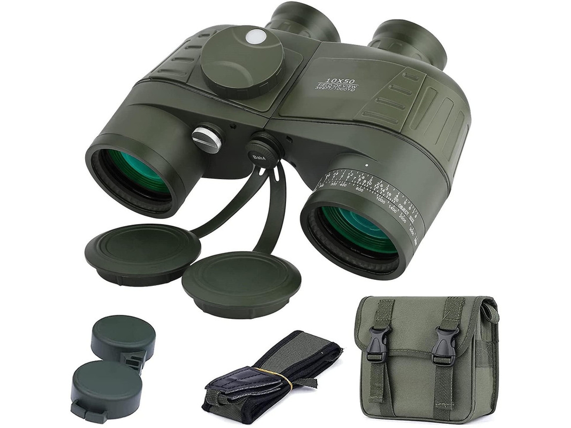 Binóculos Marinhos 10x50 Militares Bak4 Prisma Fmc Bússola Rangefinder Ip68 Barco Pássaros Caça Exército Verde Bestvite