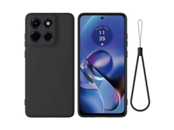 Capa Traseira De Silicone Líquido Com Alça De Mão Para Motorola Edge 60 Stylus 5g, Preta