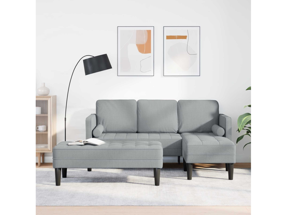 Vidaxl Conjunto De Sofás Com Almofada 2 Pcs Cinzento-claro Poliéster