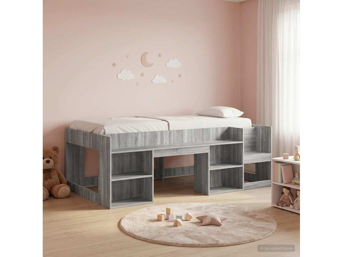 Vidaxl Estrutura De Cama Infantil Com Armazenamento Sonoma Cinzento