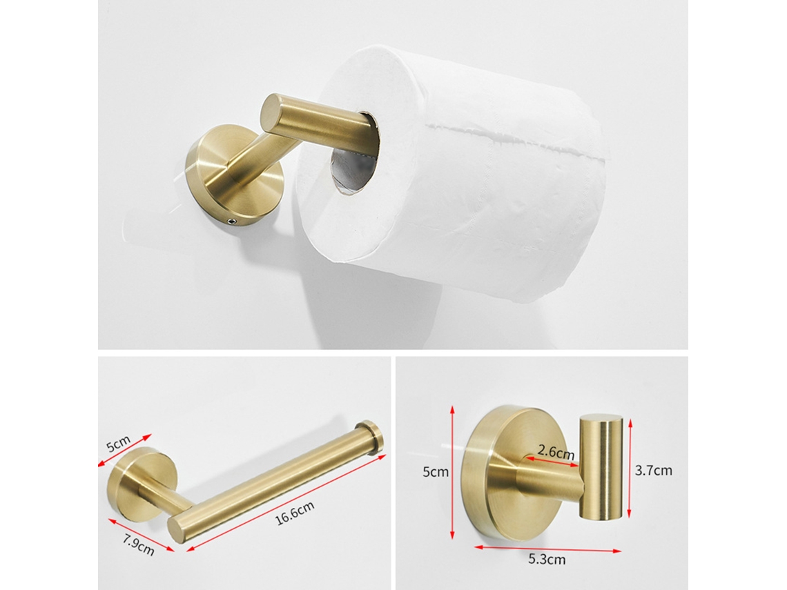 Conjunto Acessórios Banheiro Aço Inox Dourado Escovado