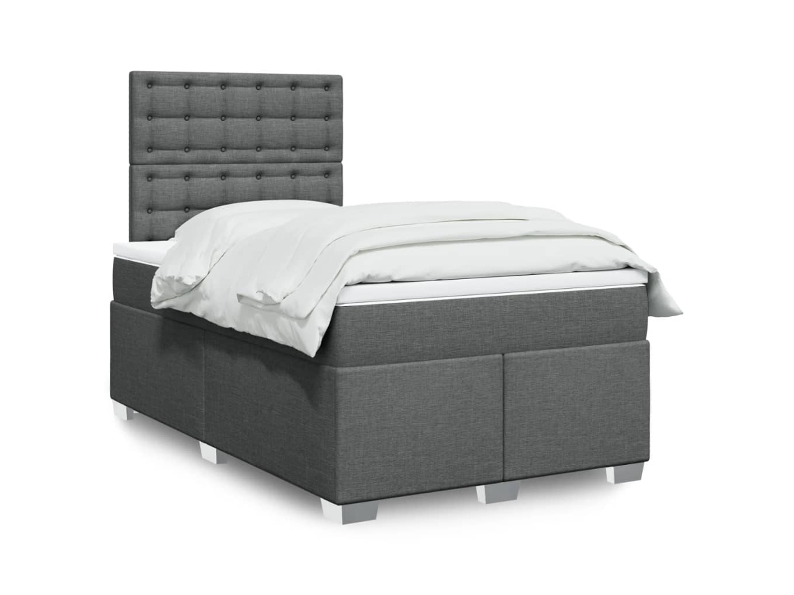 Vidaxl Cama Com Molas/colchão 120x200 Cm Tecido Cinzento-escuro