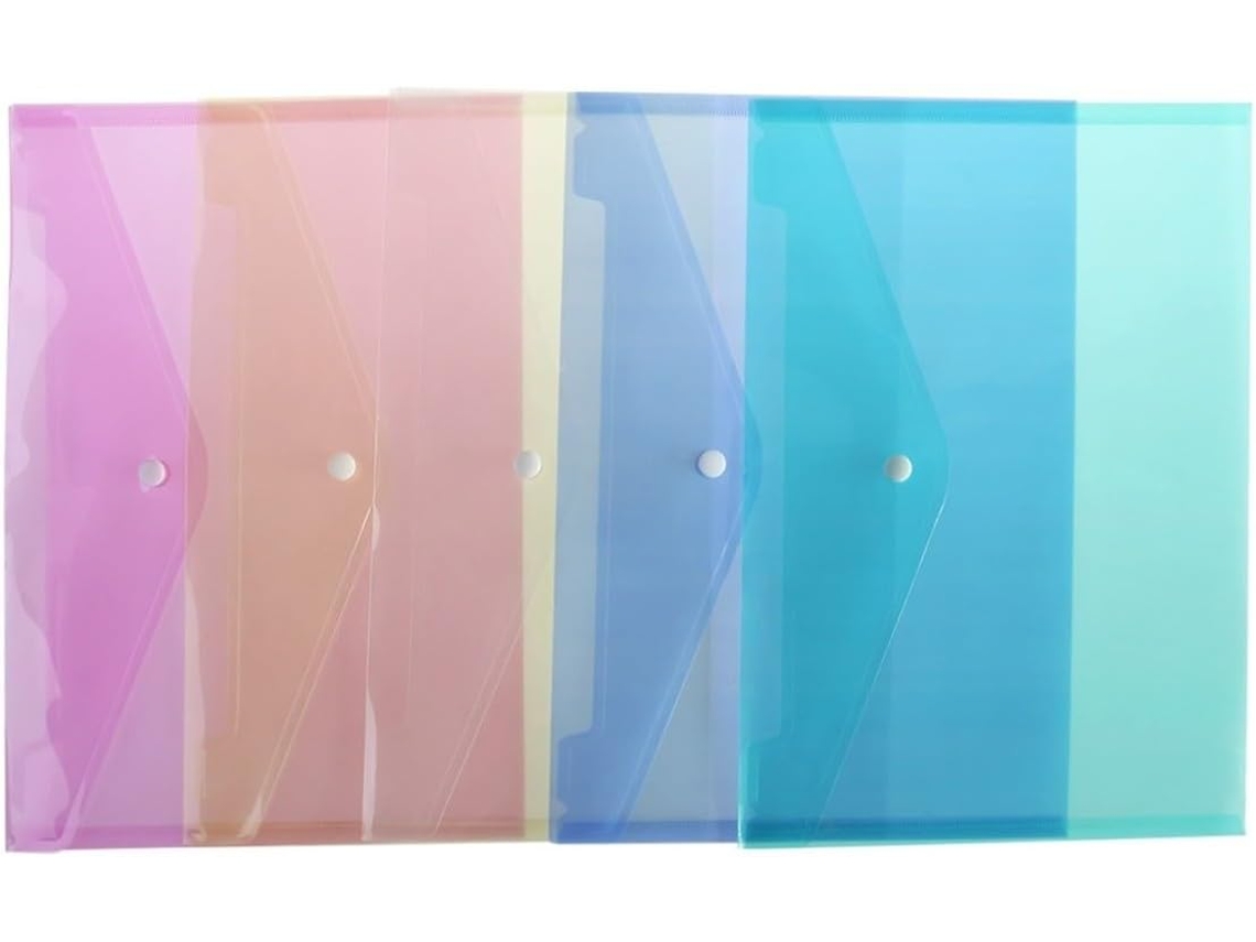 Pasta Transparente A4 Em Polipropileno, Capacidade 100 Folhas, Pacote Com 20 Unidades, Com Fecho De Pressão, Fácil