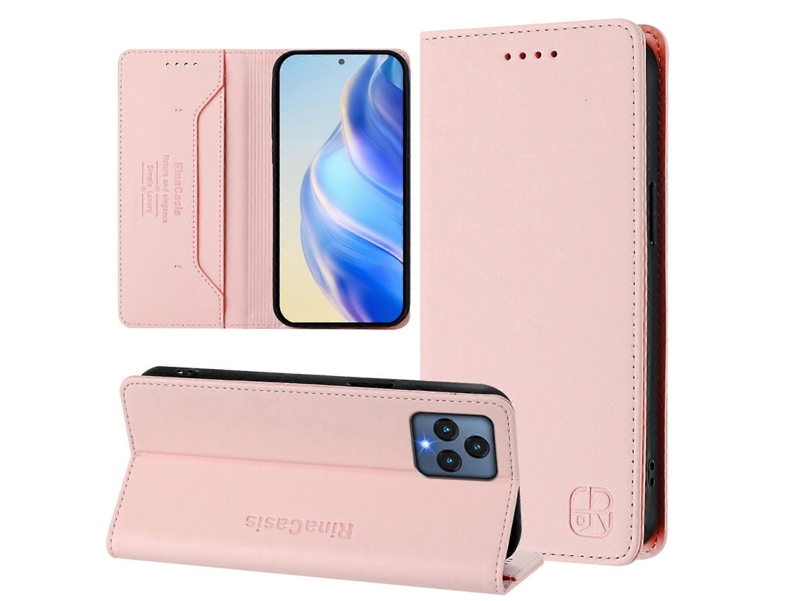 Capa De Couro Para Celular Rc01 Com Dupla Dobra Magnética E Rfid
