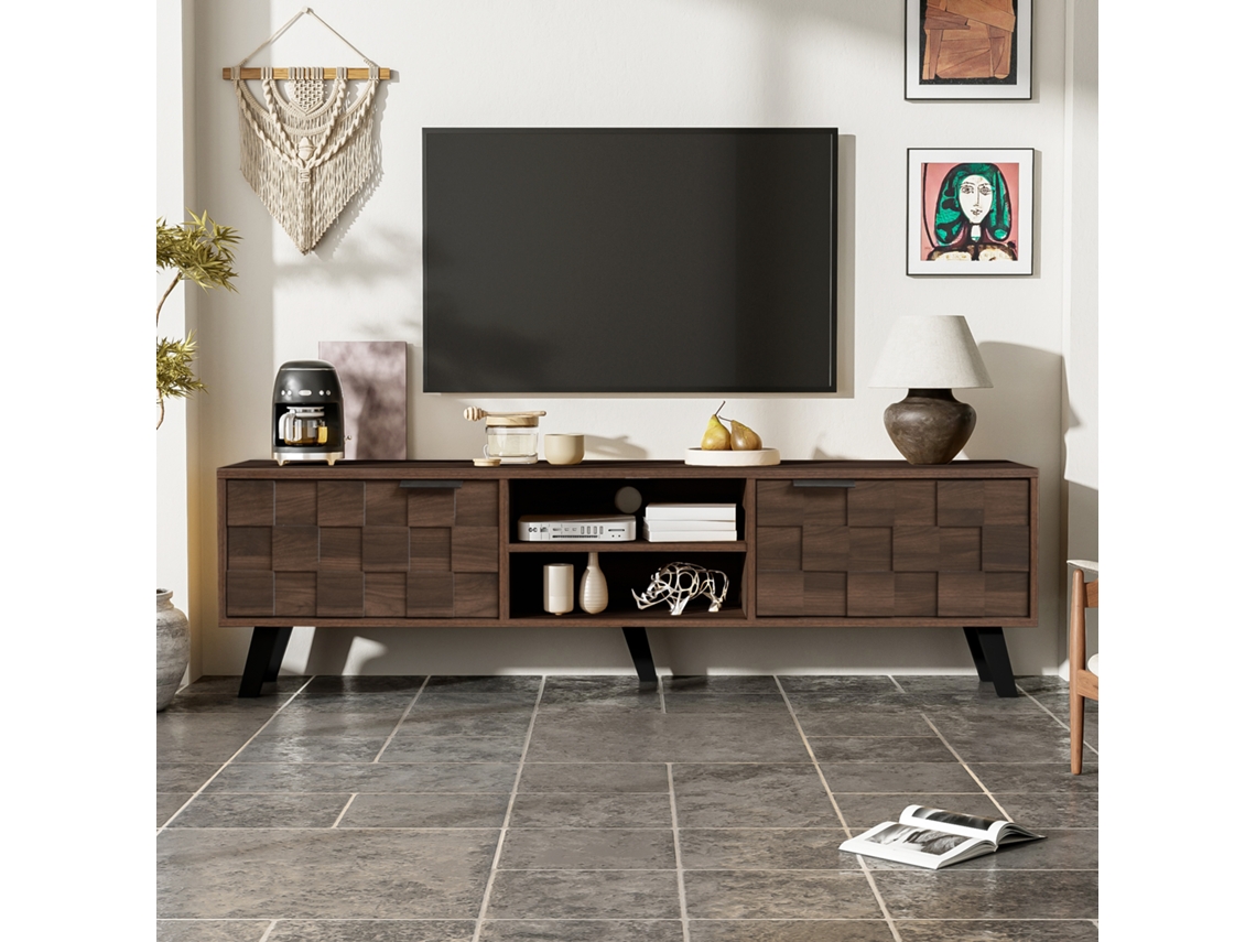 Móvel para TV 160,5x35,5x45 cm, 2 Portas, Nichos Abertos, Estilo Moderno, Cor Madeira KOMHTOM