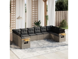 Vidaxl 10 Pcs Conjunto Sofás de Jardim C/ Almofadões Vime Pe Cinzento