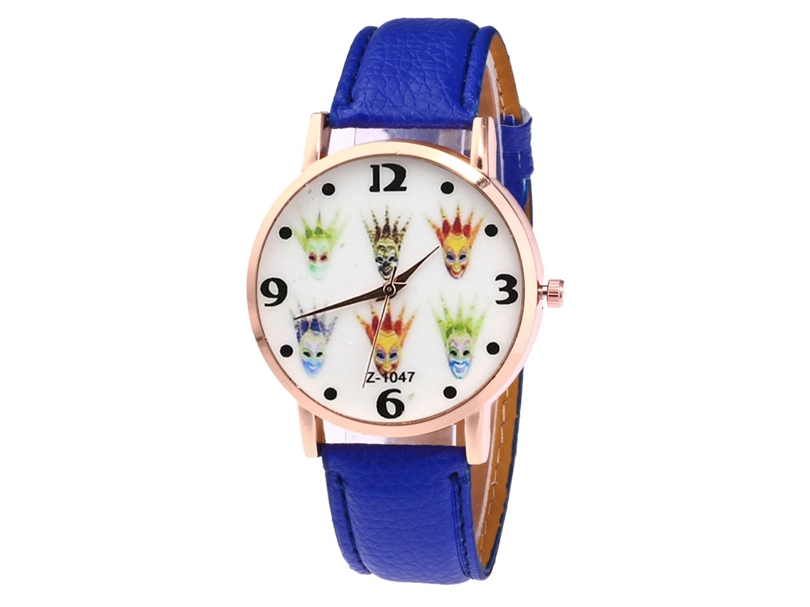 Relógio masculino de quartzo com pulseira de couro PU, estilo casual e moderno, azul.