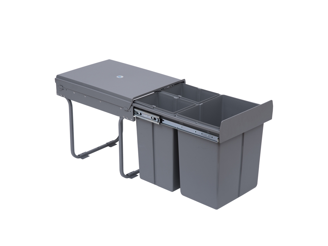Lixeira Deslizante De 40l Com 3 Compartimentos Removíveis Para Reciclagem (2 X 10l E 1 X 20l) - Cinza