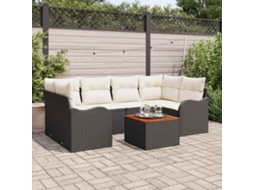 Vidaxl Conjunto De Sofá De Jardim 7 Pcs Preto E Creme Vime Pe