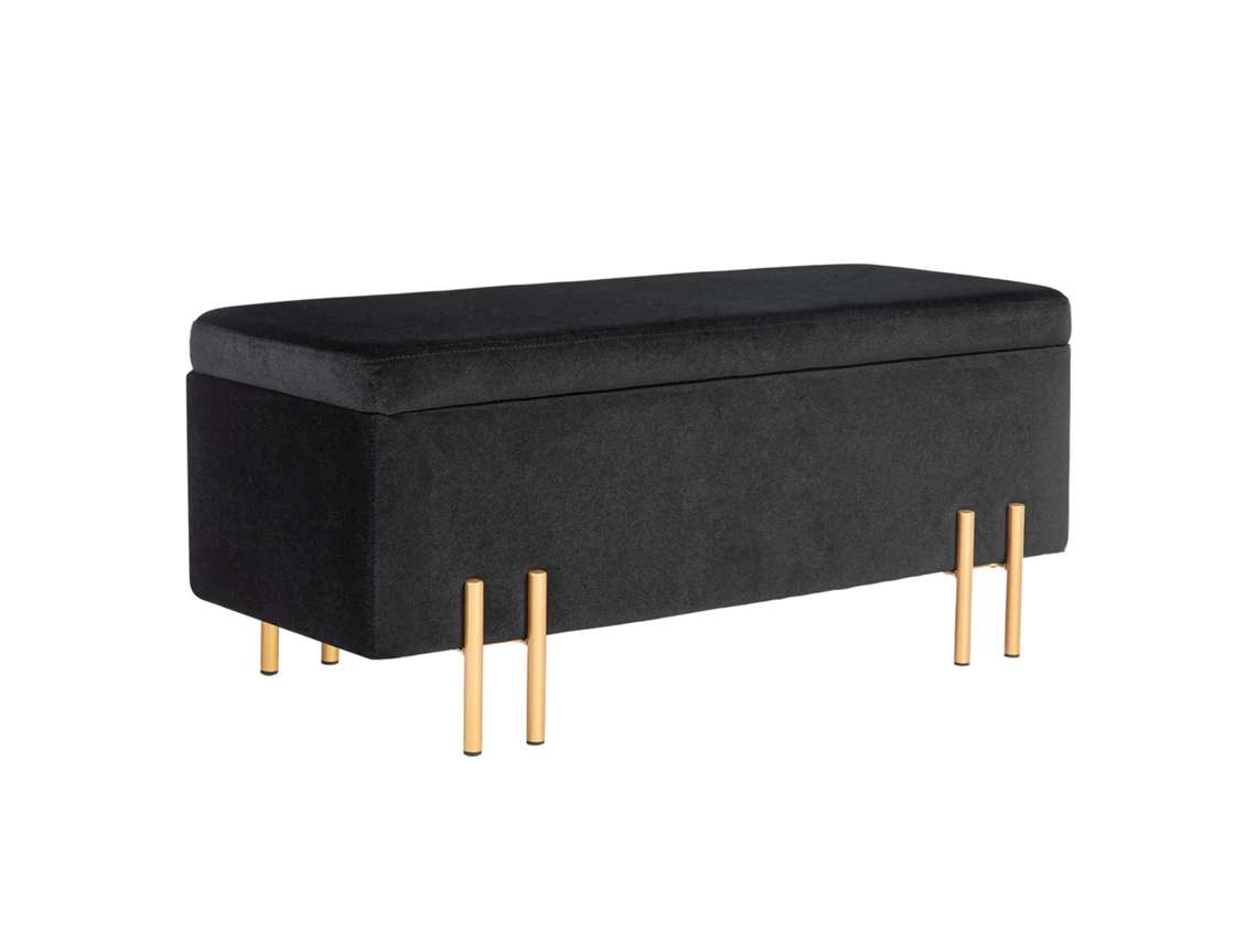 Banco com assento almofadado e compartimento de armazenamento metal madeira de borracha espuma 100x40x42cm preto BTFORUS