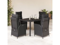 Vidaxl 5 Pcs Conjunto De Jantar P/ Jardim C/ Almofadões Vime Pe Preto