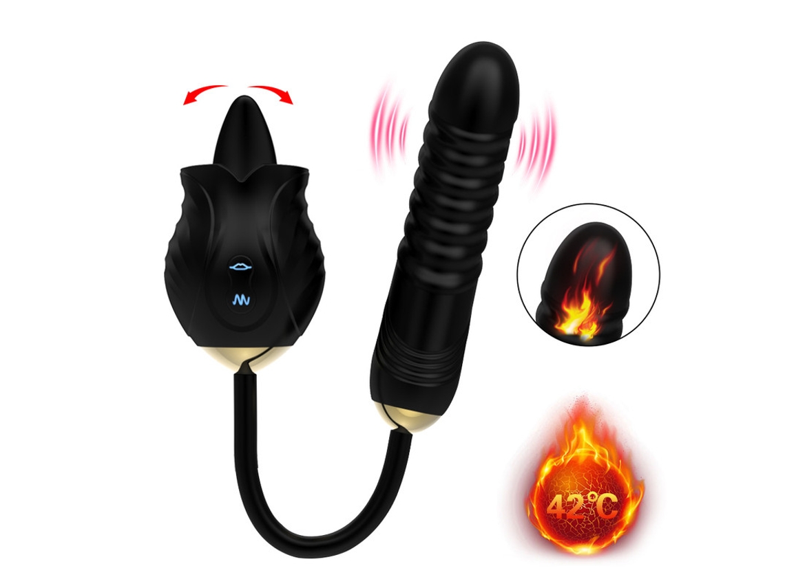 Vibrador de Massagem Telescópica para Lamber a Língua Rosa para Mulheres Preto YIZHOOD