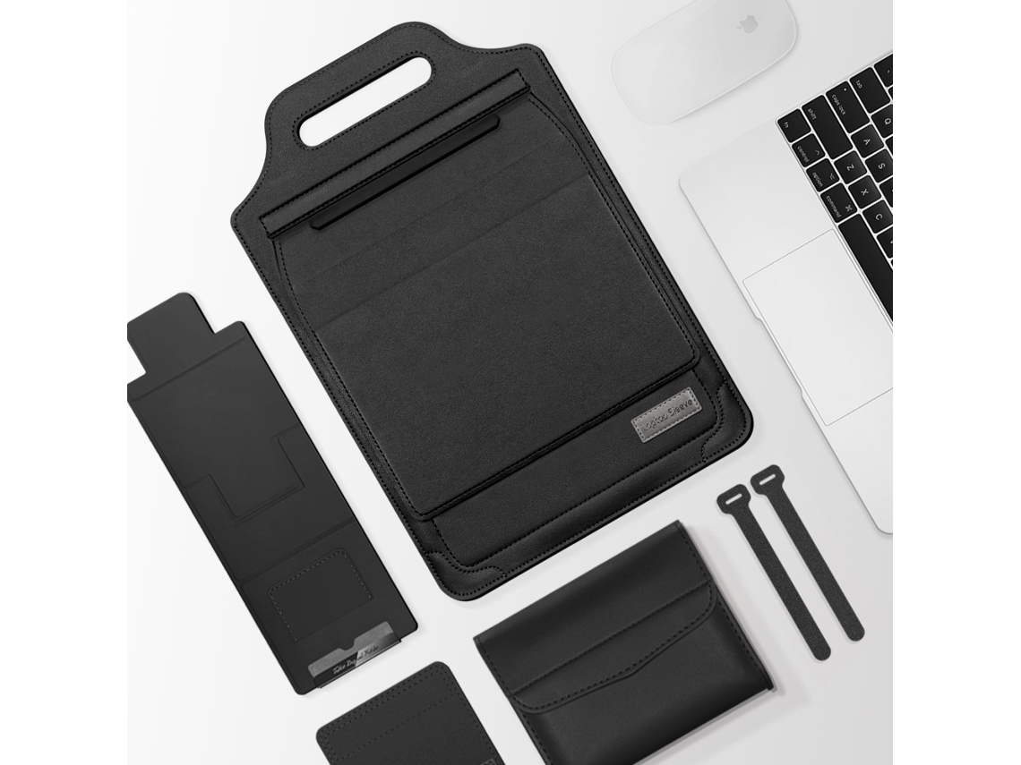 Bolsa Protetora Para 13 A 14 Polegadas Com Suporte E Tapete De Rato, Em Pele Sintética, Com Estojo Para Acessórios Preto Hexinyigjly