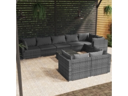 Vidaxl 9 Pcs Conjunto Lounge De Jardim C/ Almofadões Vime Pe Cinzento