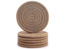 Conjunto De 6 Porta-copos De Corda De Algodão Marrom Claro Absorvente E Macio Para Mesa E Móveis
