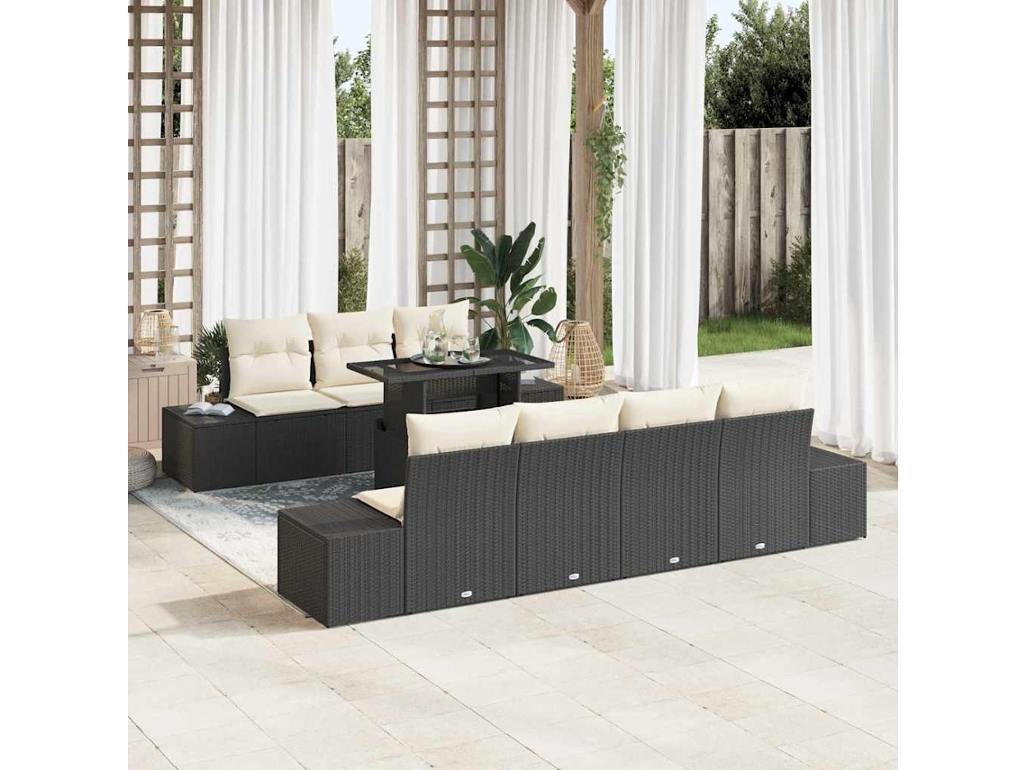 Vidaxl Conjunto De Sofás 8 Unid. Preto E Creme Vime Pe
