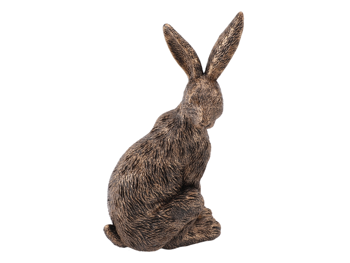 Figura antiga de Coelho sentado em resina para decoração.