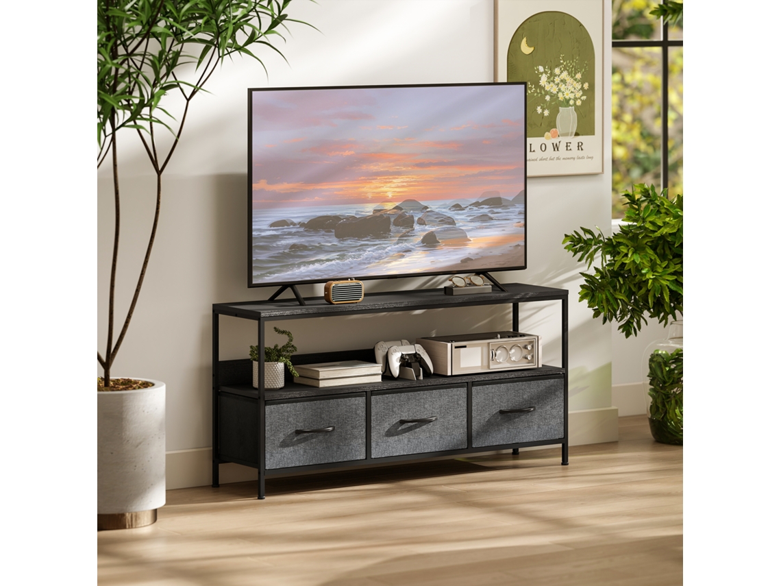 Móvel Para Tv, Com 3 Gavetas E Pés De Aço, Para Televisores De Até 55 Polegadas, 120 X 29 X 56 Cm, Preto.