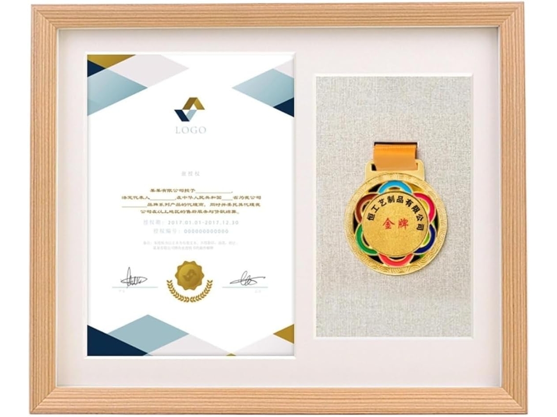 Cadre Médaille Et Photo En Bois Massif Multicolore 35x43cm (marrom - 43 * 35cm) Boîte Stockage Médailles Pour
