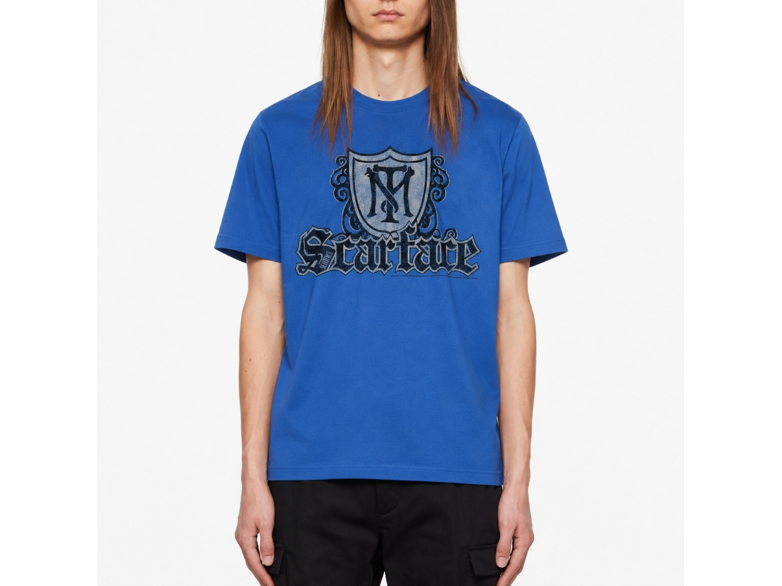 Rockinstone Scarface Movie Shield And Guns Solid Royal Adult T-shirt Size:xl