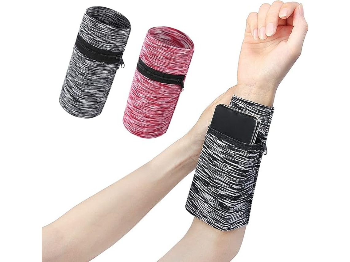 2 Pulseiras Esportivas (listras Pretas E Vermelhas) 10*15cm