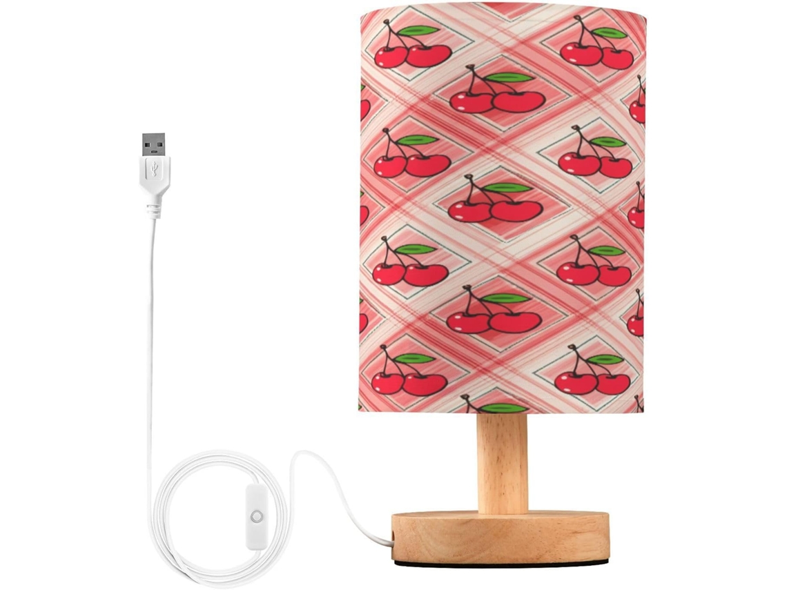 Abajur De Cabeceira Xadrez Cereja Para Quarto, Abajur De Cabeceira Led, Luminária De Leitura Com Portas Usb E Cúpula