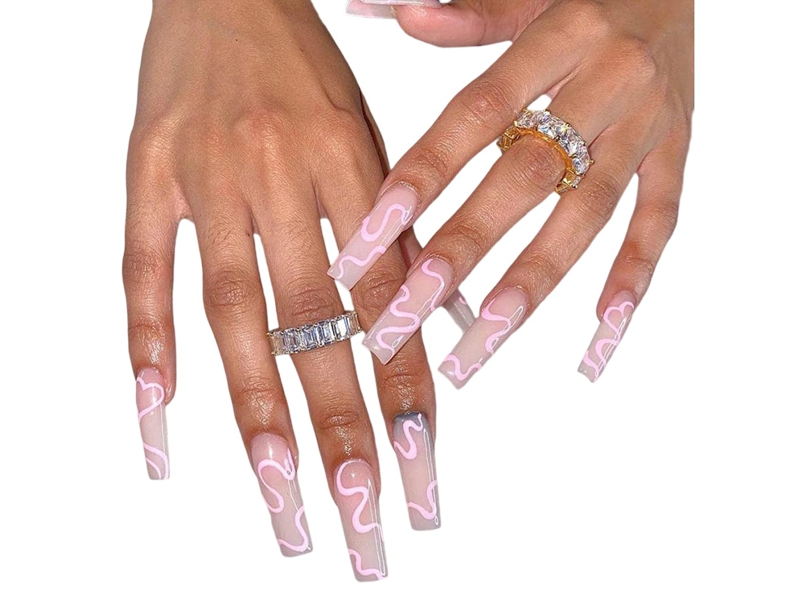 Unhas Postiças Extra Longas Em Acrílico Com Cola E Adesivos Para Mulher 24 Peças