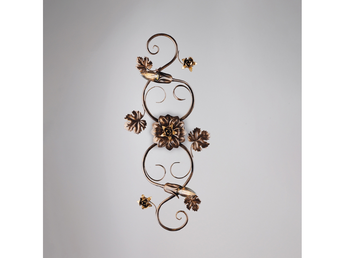 Iris Plafon Em Ferro Lacado Castanho Com Deco Ouro Antigo 2 Luzes Ø74 X 37 Bl169 Pl2 Br Belight