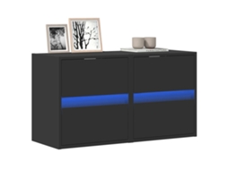 Vidaxl Móveis De Parede P/ Tv Com Luzes Led 2 Pcs 41x31x45 Cm Preto