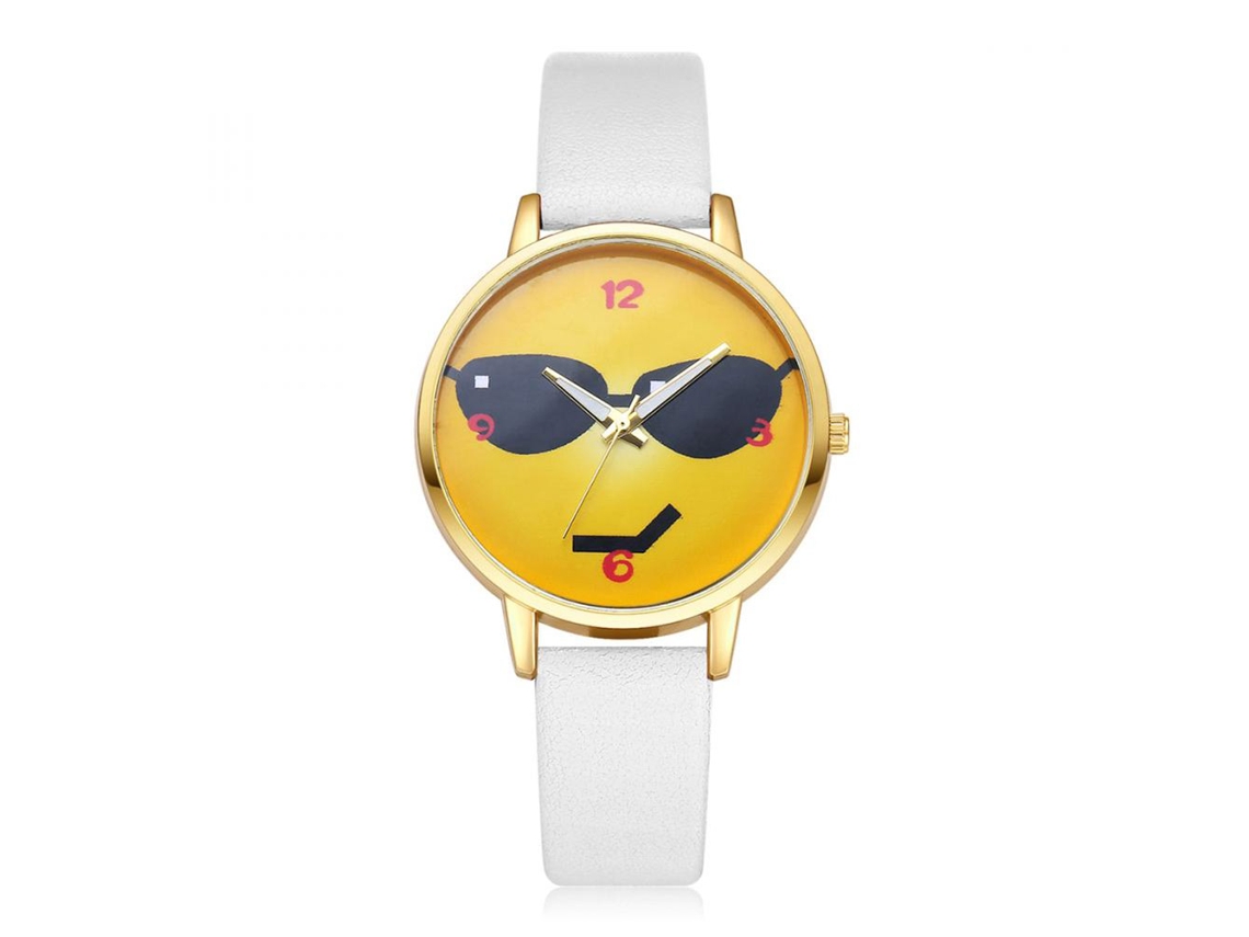 Relógio de quartzo com pulseira de couro PU, mostrador analógico redondo, pulseira branca, Lvpai