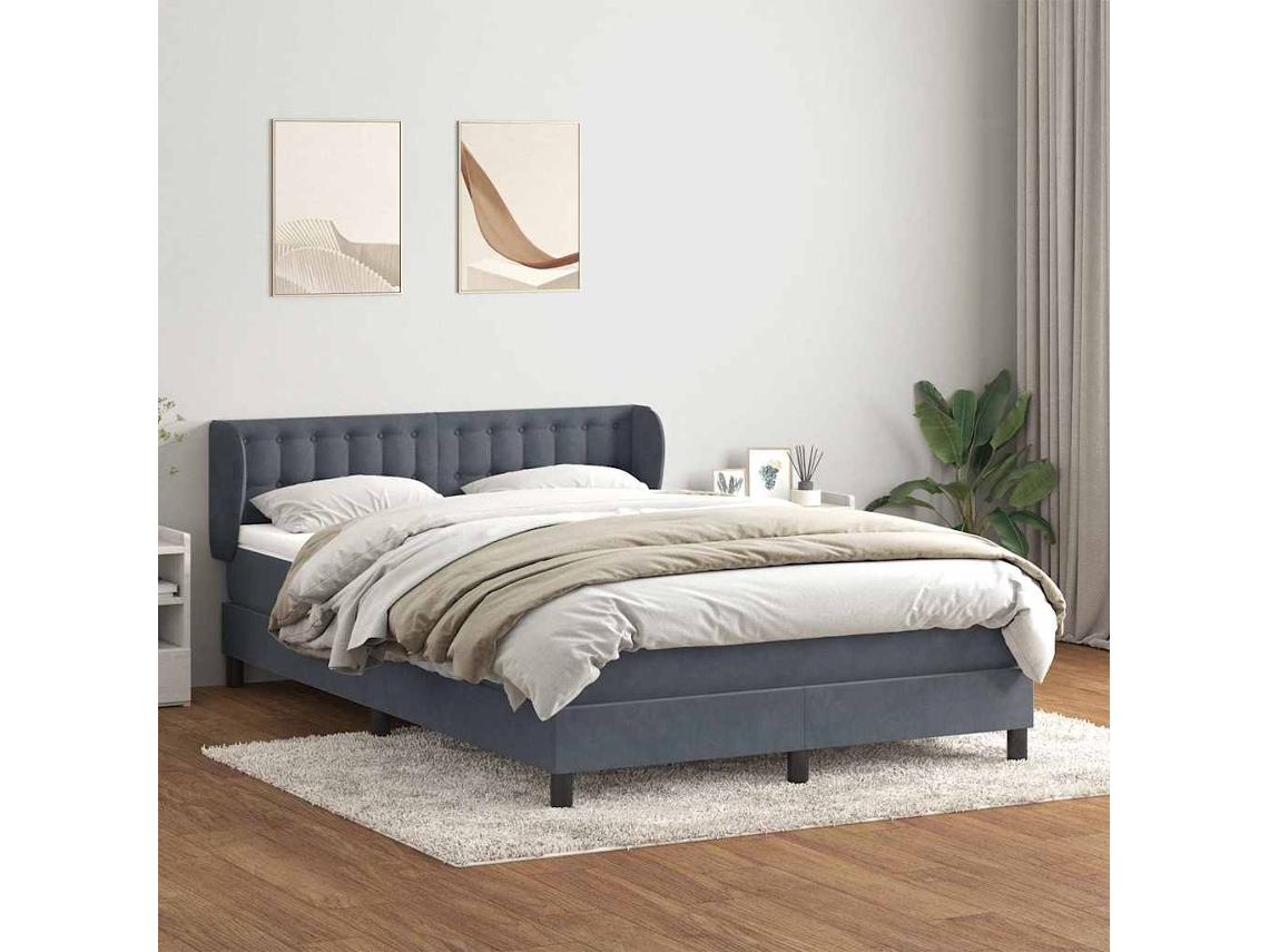 Vidaxl Cama Com Molas/colchão 160x210 Cm Veludo Cinzento-escuro