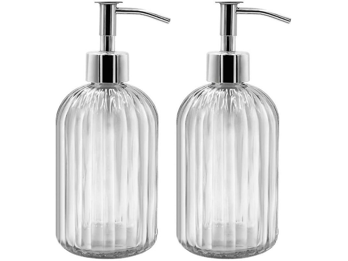 Novo conjunto de 2 dispensadores de sabonete de vidro de 400ml (2025), recarregáveis com bomba dosadora para loção e sabonete líquido.