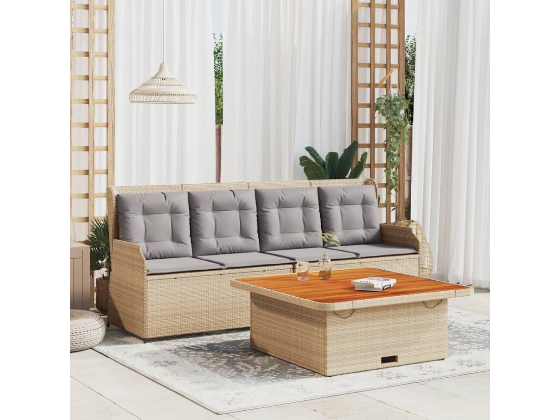 Vidaxl 3 Pcs Conjunto De Sofás P/ Jardim Com Almofadões Vime Pe Bege