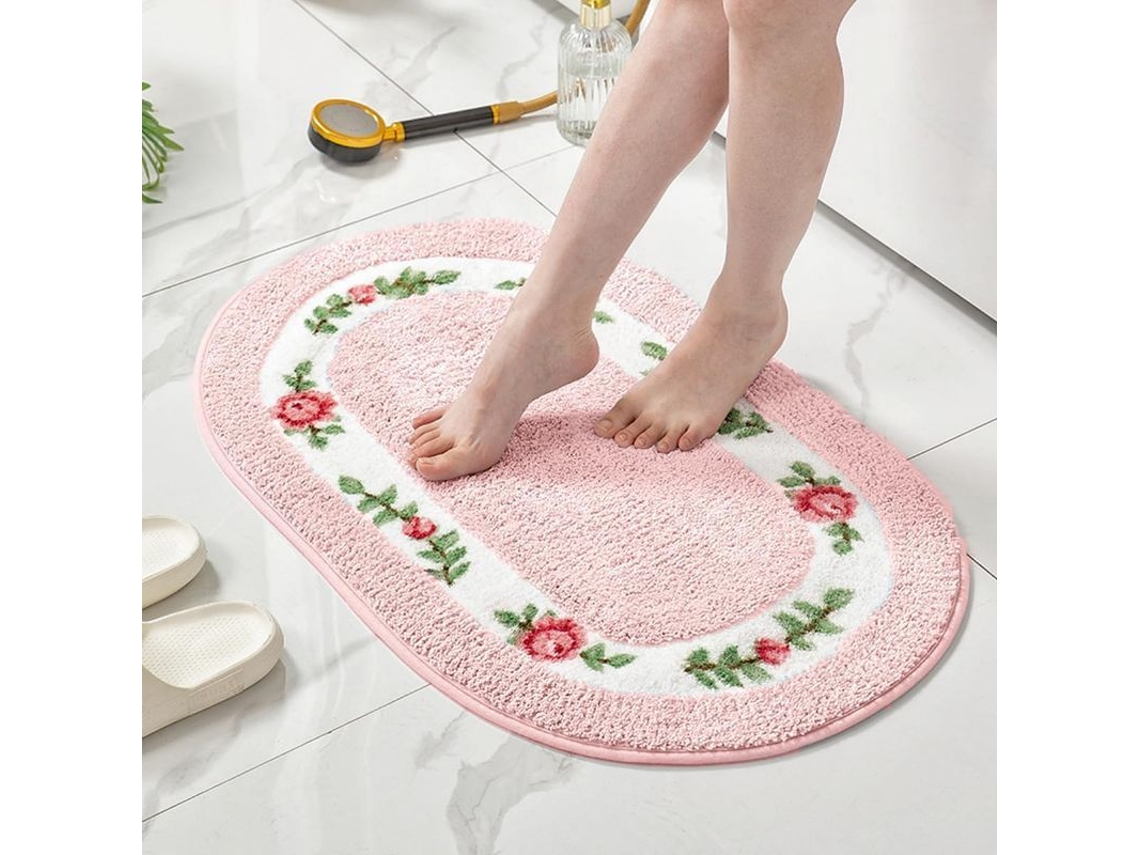 Almohadilla Para Baño Con Diseño De Rosa Romántica Antiresbaladera Absorbente Para Salón Dormitorio Cocina Rosa 16 Polegadas * 24 Polegadas
