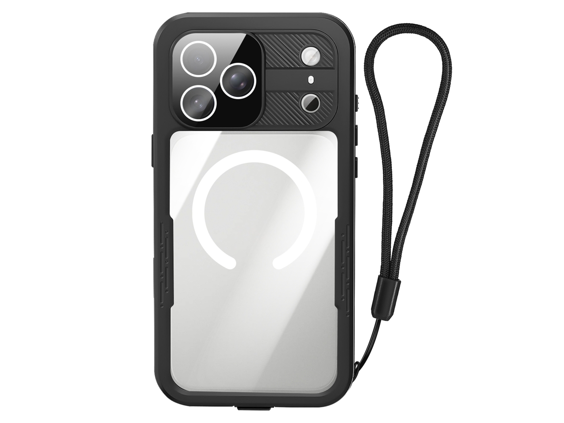 Shellbox Capa Magsafe Para Iphone 17 Pro Max Modelo Shellbox Impermeável Ip68 Com Alça De Pulso Preto