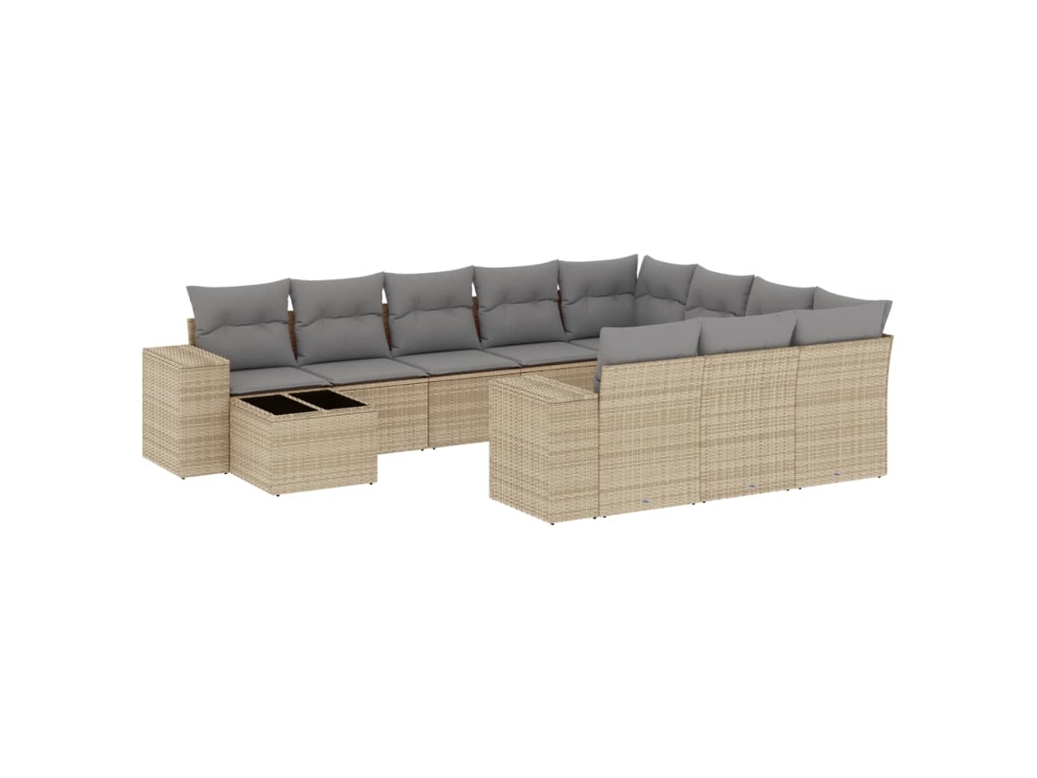 Conjunto de 11 sofás de jardim com almofadões Vime Pe Bege MAISON EXCLUSIVE