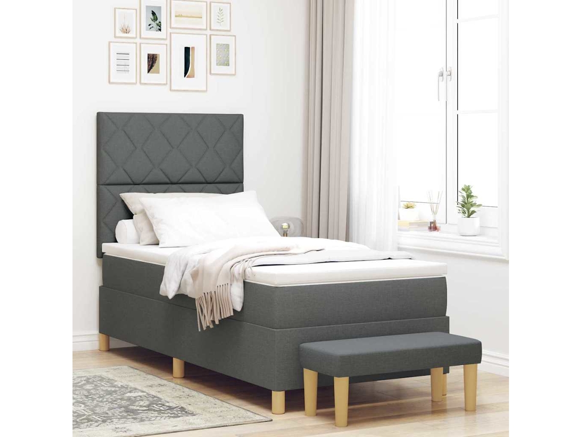 Vidaxl Cama Box Com Almofada Cinza Escuro 190 X 90 Cm Tecido