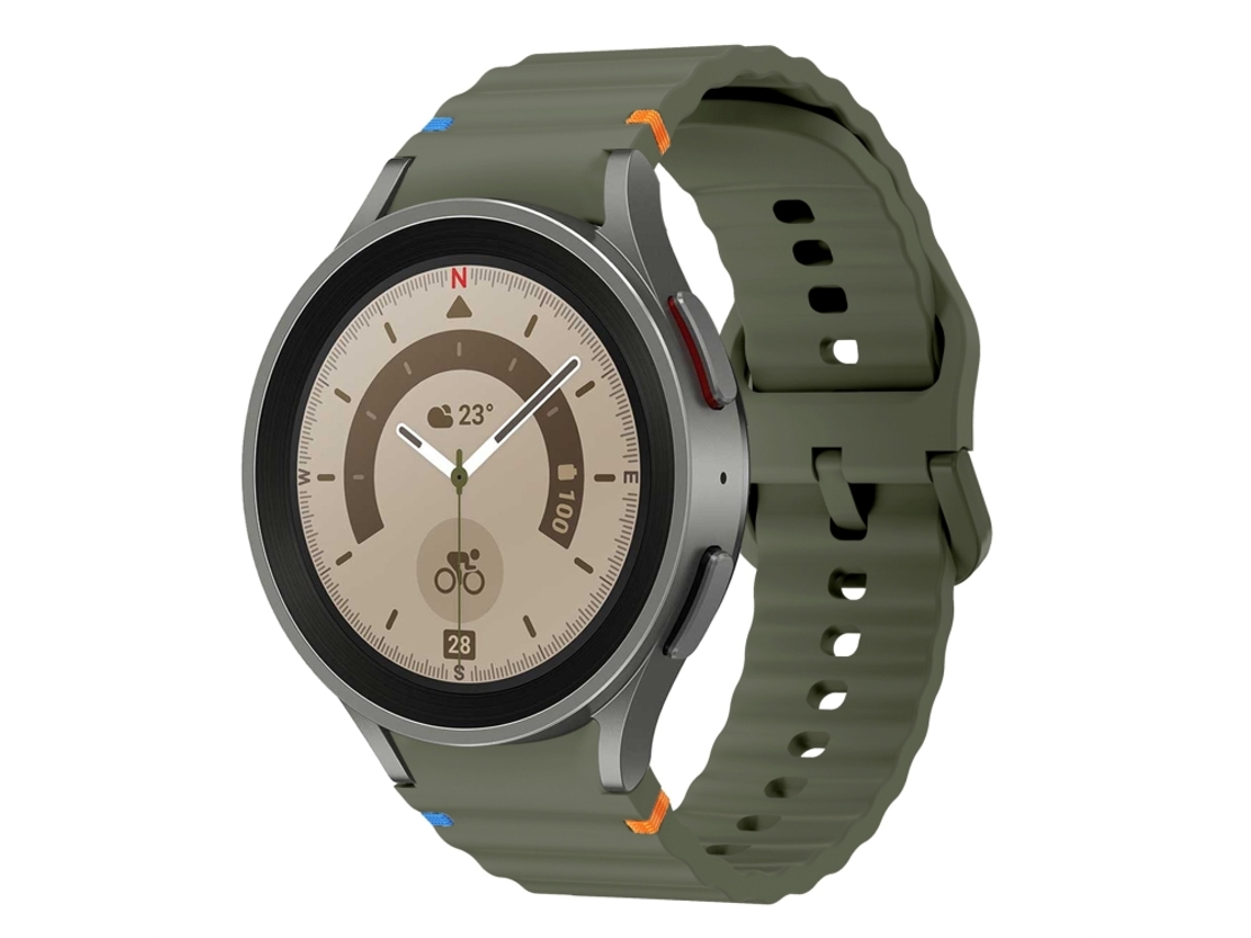 Bracelete para Samsung Galaxy Watch 5 Pro Silicone Costurado com Padrão de Onda Verde Exército XIAOMOYU