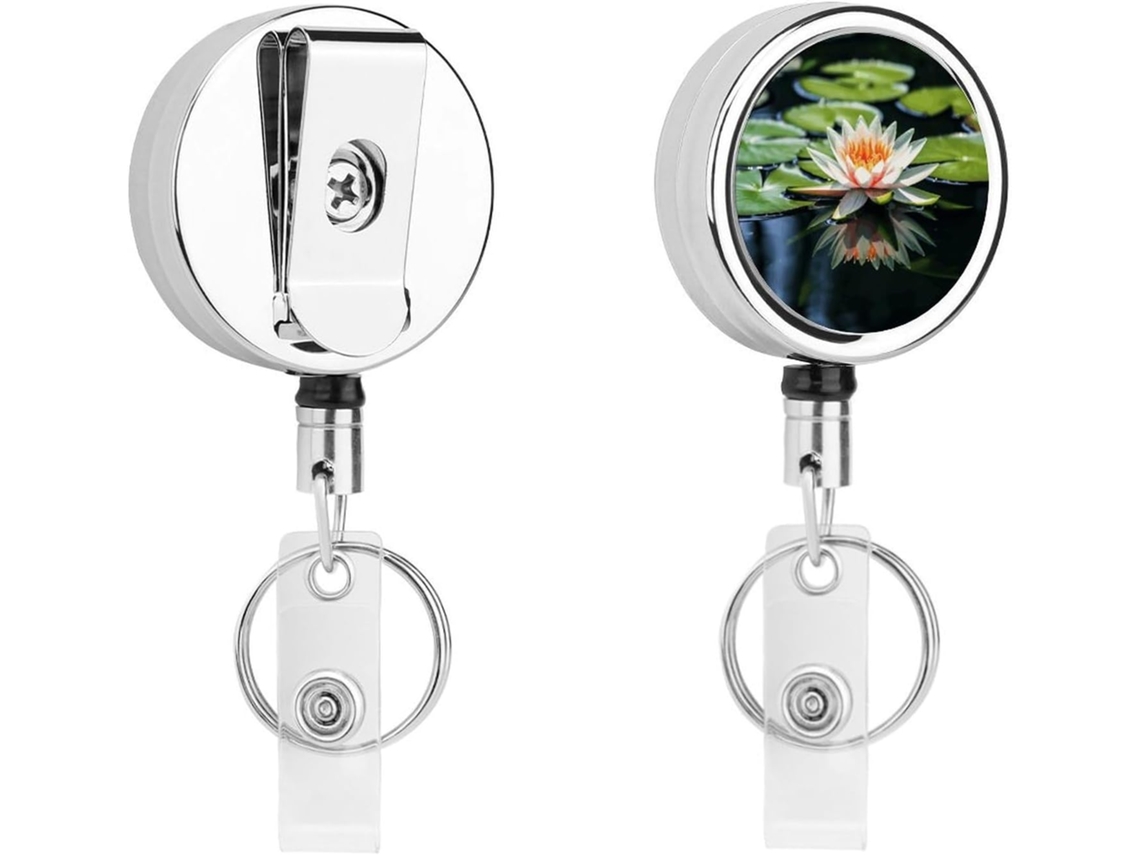 Porta Crachá Retrátil Em Metal Com Estampa De Lírio D Água, Portátil, Em Nylon, Com Cabo De Aço Inoxidável De 67cm E