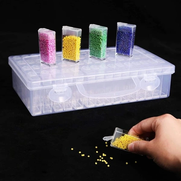 Caixa Organizadora Transparente Para Pintura Com Diamantes, 64 Compartimentos Transparente Aquaforge