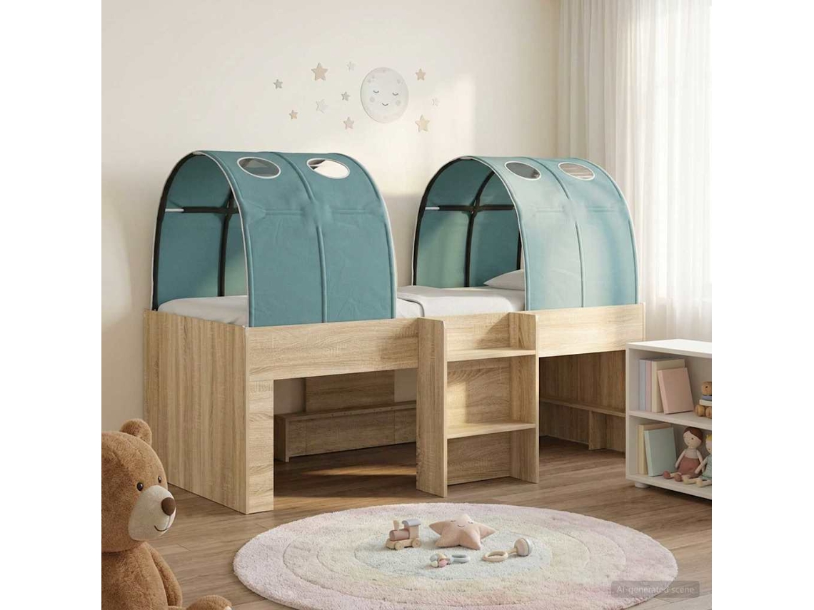 Vidaxl Cama Com Túnel 3 Unid. Carvalho Sonoma E Azul-claro
