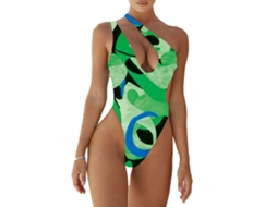 Maiô One Piece Ombro Único Padrões Bonitos Verde S