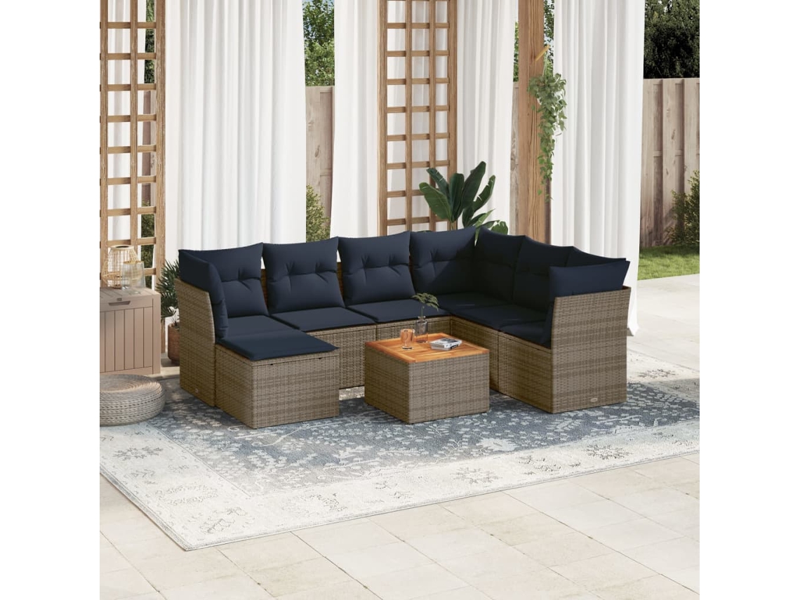 Vidaxl Conjunto De Sofá De Jardim Com 8 Peças E Almofadas Em Rattan Sintético Cinza